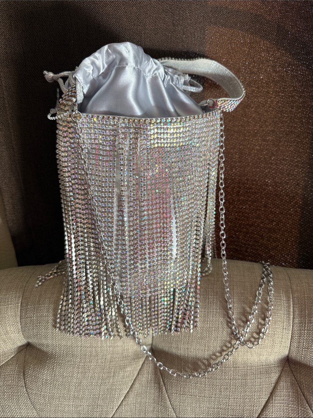ANTONIO MELANI Silver Crystal Fringe Mini Bucket Bag - Picture 4 of 11